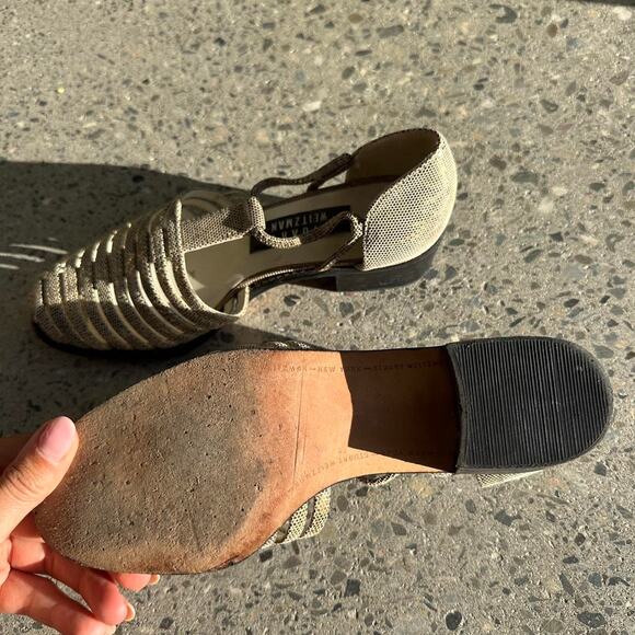 Stuart Weitzman Women’s 6.5 Sandals Gold Black Leather Snakeskin Gladiator - Picture 3 of 3